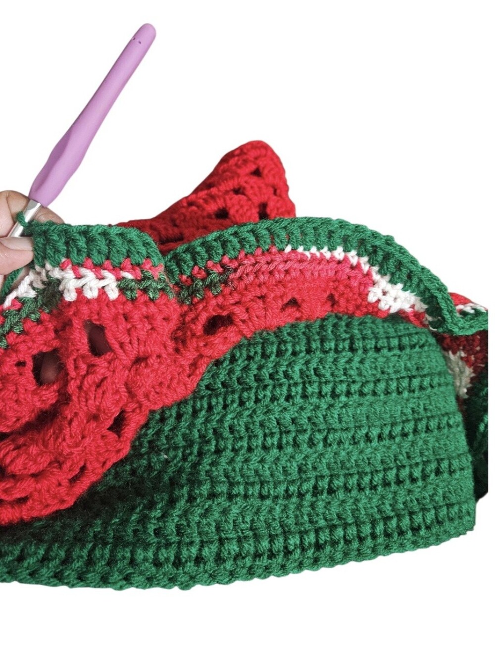 Handmade Crochet Christmas Cardigan Red Green White Grannycore OOAK Sweater - Picture 11 of 17